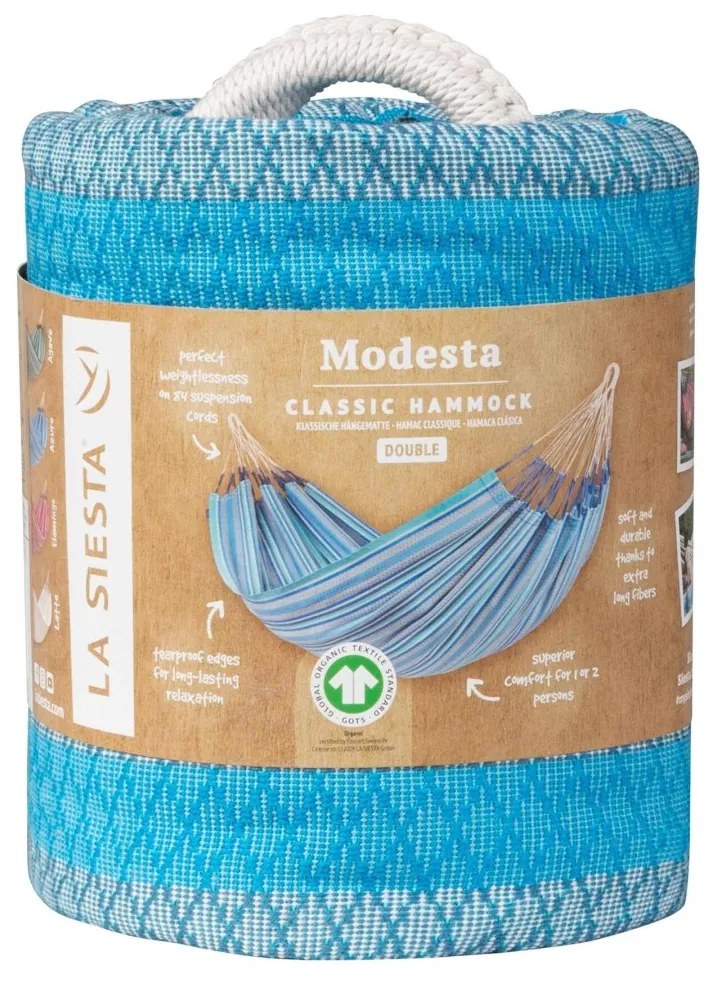 La Siesta Hojdacia sieť MODESTA DOUBLE PATTERN - azure, 100 % organická bavlna