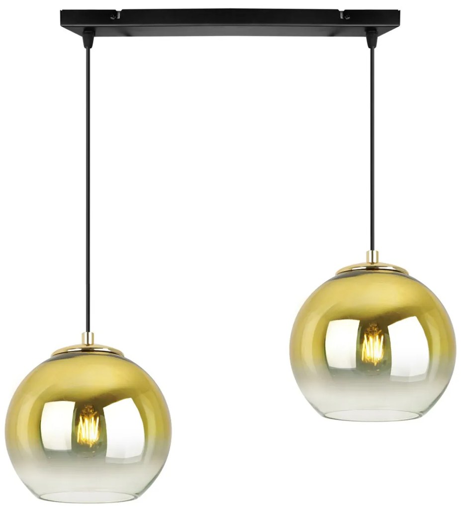 Závesné svietidlo Bergen Gold, 2x zlaté/transparentné sklenené tienidlo (fi 15cm)