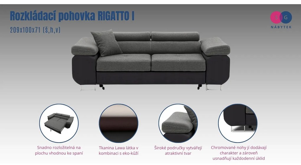 Rozkladacia pohovka RIGATTO I Tmavo sivá/čierna