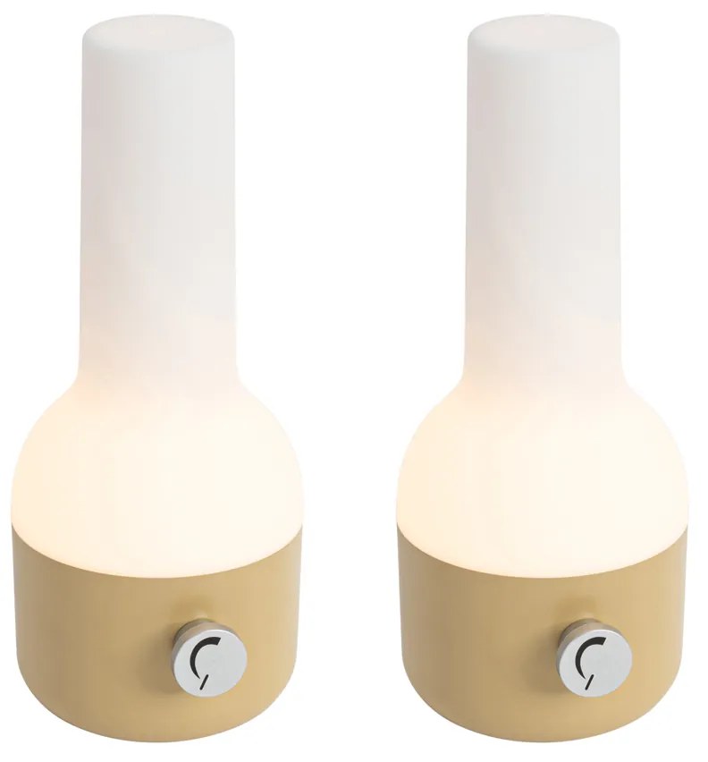 Sada 2 stolových lamp pre exteriér zlatá s bielou vrátane nabíjateľného LED - Haard