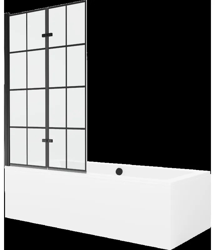 Mexen Cube obdĺžniková vaňa 170 x 80 cm s obkladom a 2-krídlovou zástenou 100 cm, Čierny vzor - 550517080X9210027077