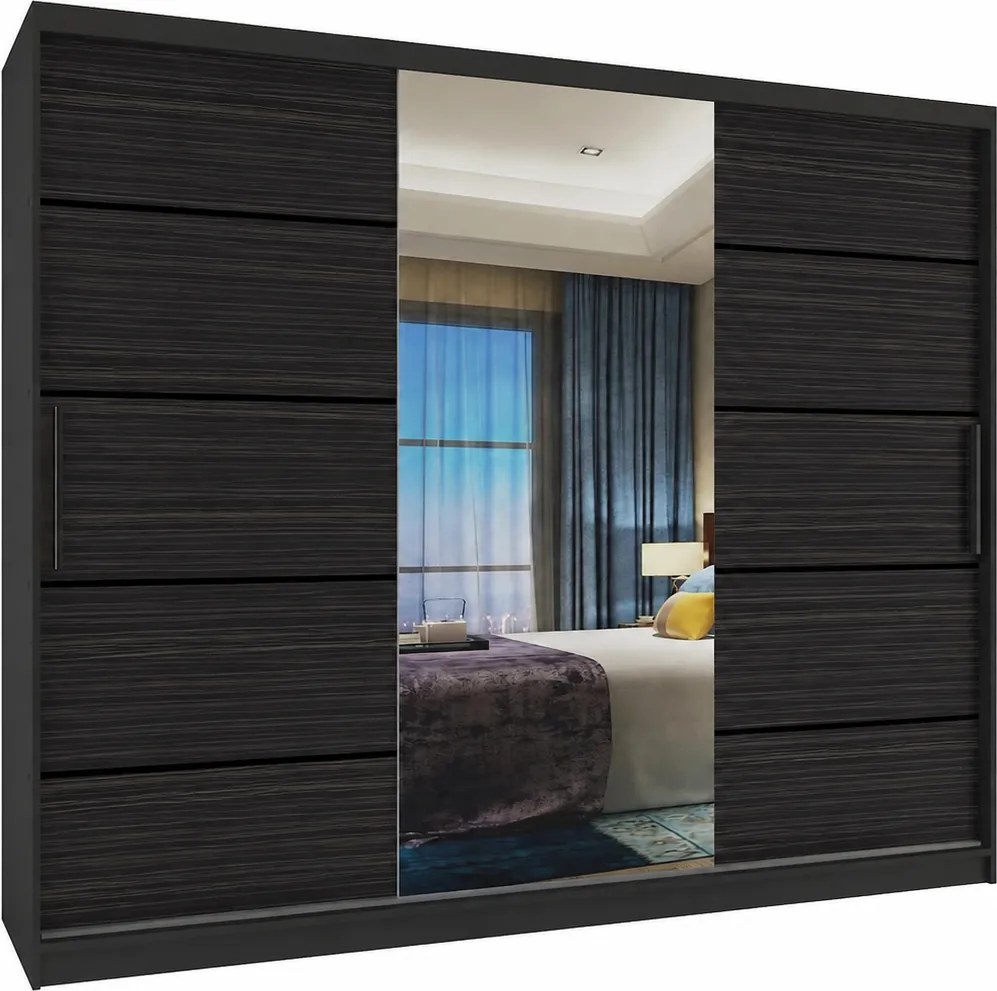 Posuvná skriňa 232 cm PREMIUM SO ZÁSUVKAMI čierna tmavý eben MBP SZP8/0/1B/2HK1L/0/KLP