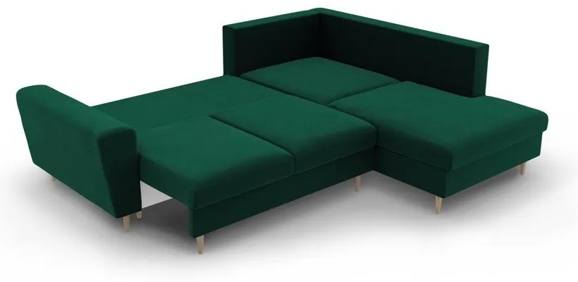 Zelená zamatová rozkladacia/s úložným priestorom rohová pohovka (pravý roh/do L) Kyoto – Cosmopolitan Design