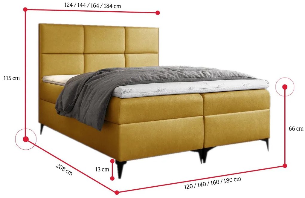 Čalúnená posteľ boxspring GRETA + úložný priestor + topper - fancy 90 / 160x200