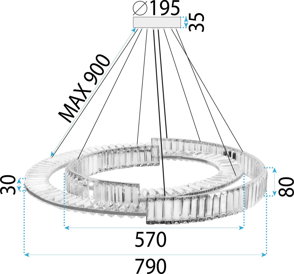 Toolight Toolight, LED krištáľové stropné svietidlo APP1525-CP60/80, chróm, OSW-06973