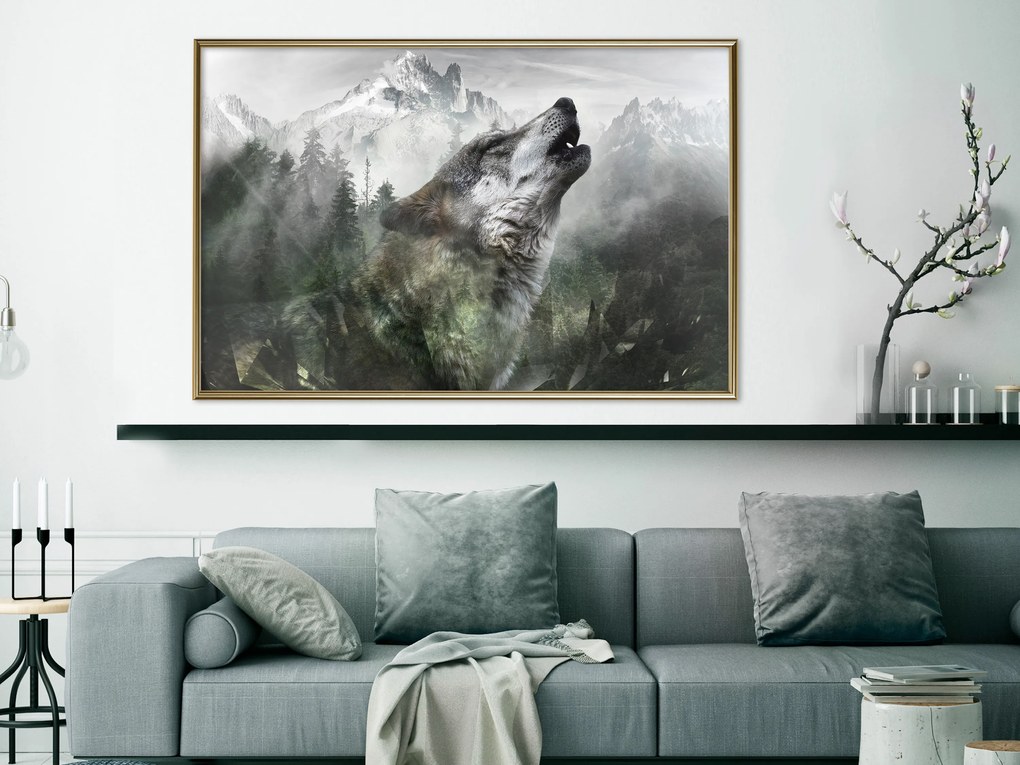 Artgeist Plagát - Howling Wolf [Poster] Veľkosť: 30x20, Verzia: Čierny rám s passe-partout