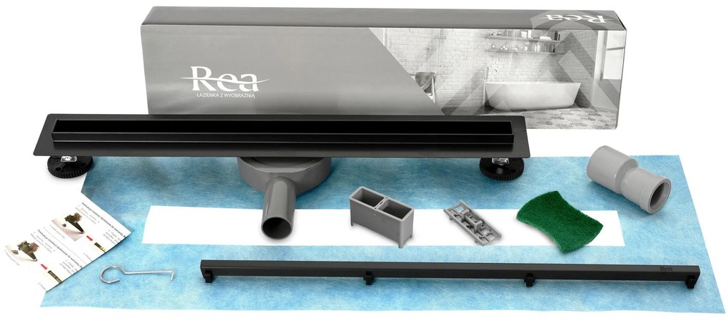 Rea Neo Slim Pro, lineárny nerezový odtokový žľab 100 cm s 360° stupňovým sifónom, čierna matná, REA-G8904