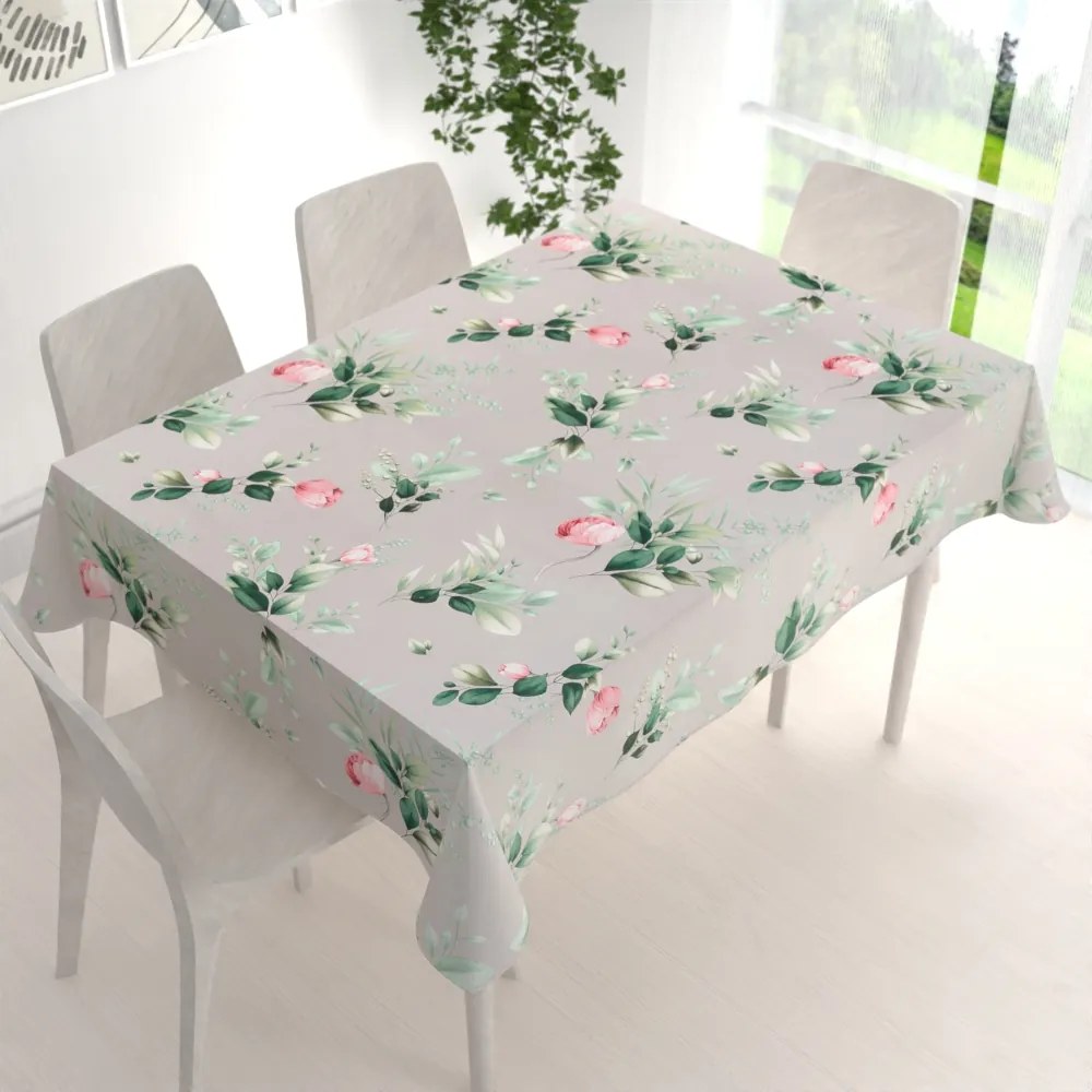 Biante Bavlnený obdĺžnikový obrus Sandra SA-452 Ružové kvety na sivom 100x160 cm