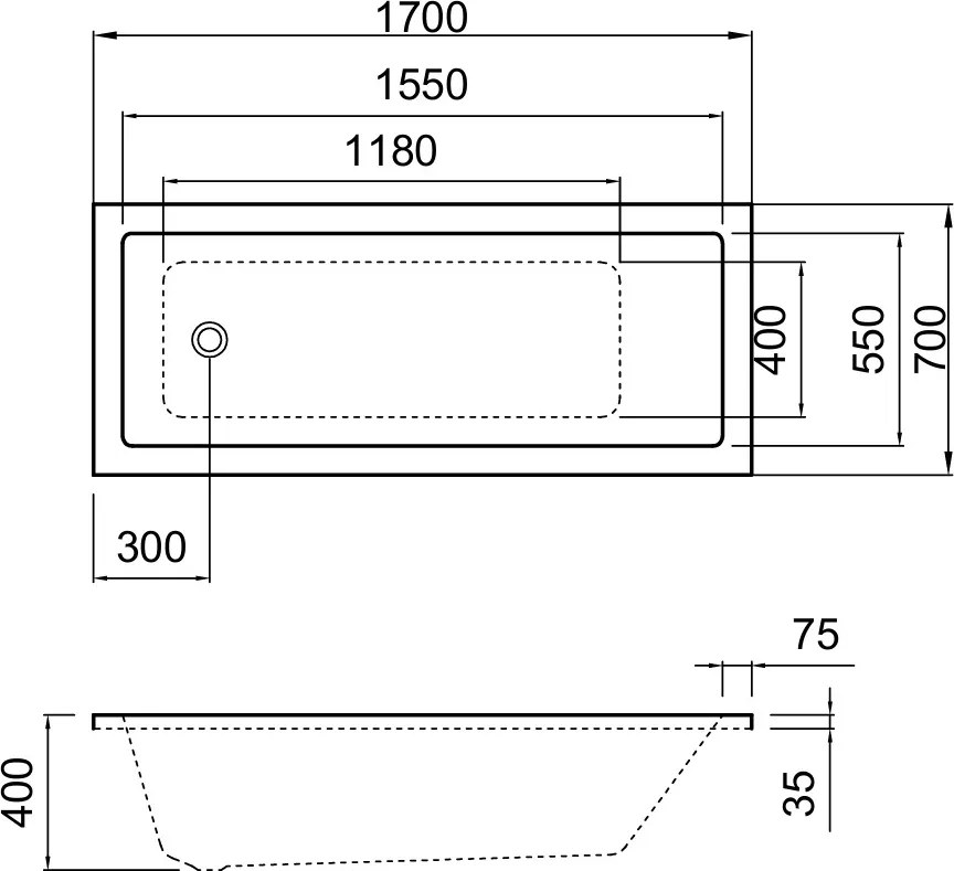 Erga Pureline-S, vaňa 1800x800x400 mm bez nožičiek, biela lesklá, ERG-V07-PURELINE-S-180x080-WH