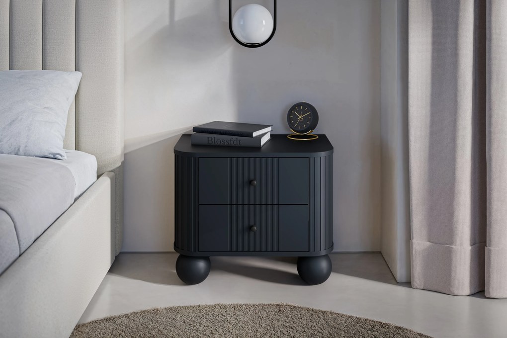 Nočné stolíky Vespera 56 cm - 2 ks - čierna / čierne nohy