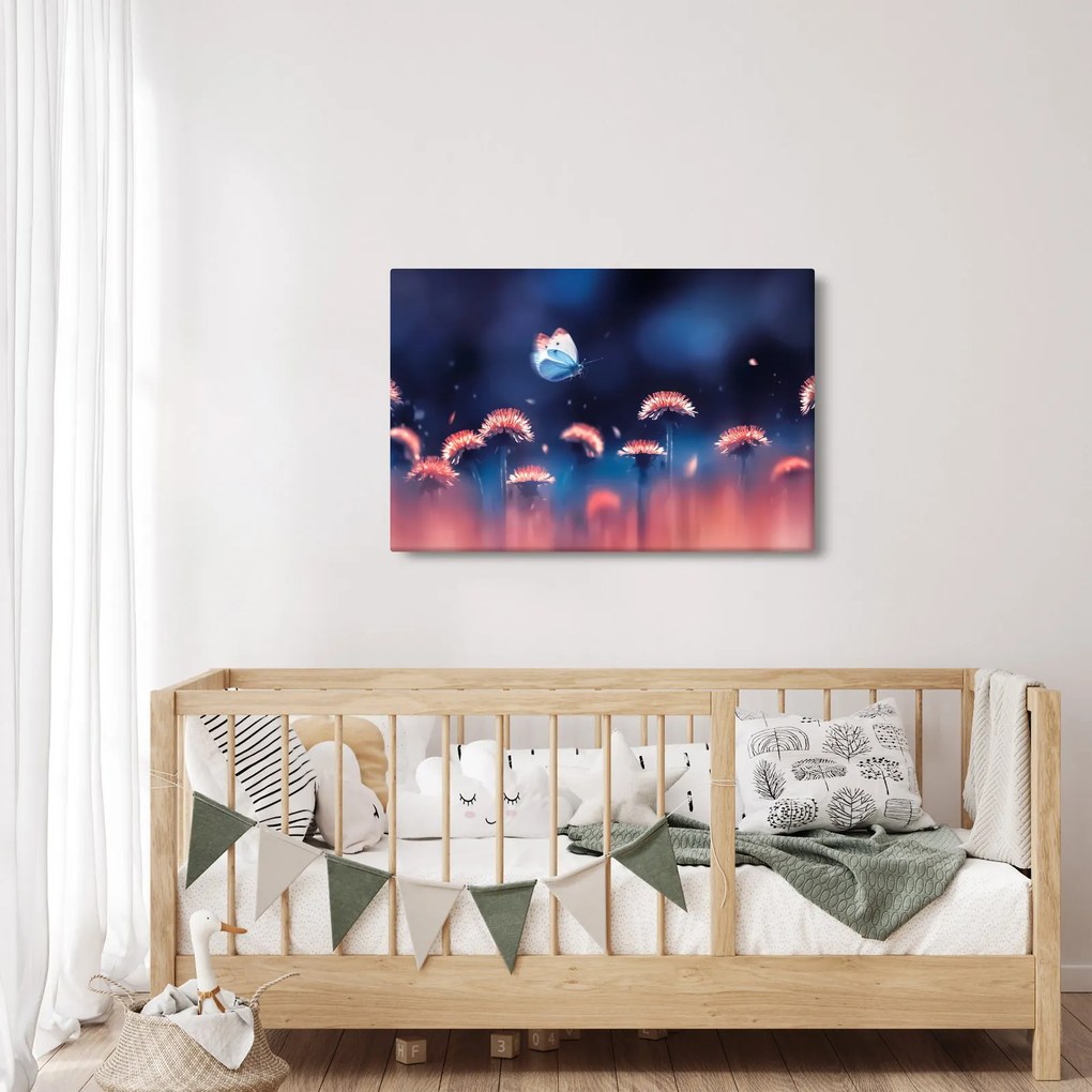 Obraz púpav s modrým motýľom (90x60 cm)