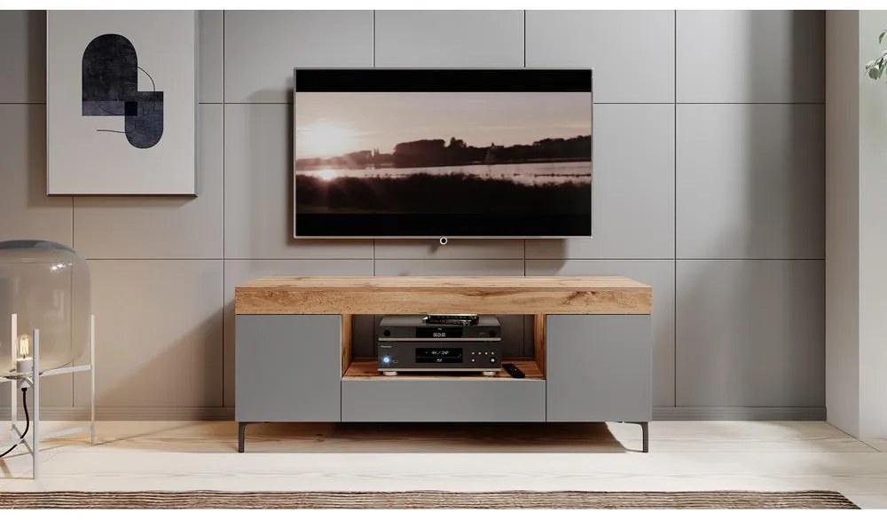 TV skrinka/stolík Giuseppo (s osvetlením) (dub lancaster + sivá). Vlastná spoľahlivá doprava až k Vám domov. 1098650