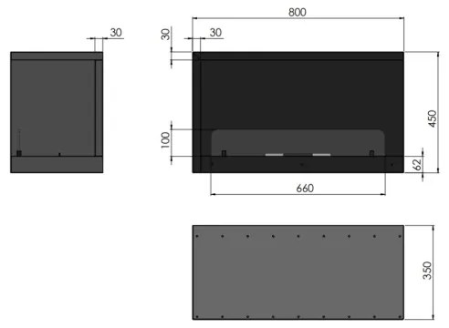 InFire - Rohový BIO krb 80x45 cm 3,5kW čierna
