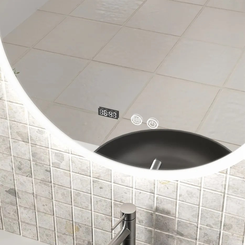 Erga Deam, okrúhle LED zrkadlo 50cm, 3 farby svetla, predné osvetlenie, vyhrievacia podložka proti zapareniu, ERG-V01-Deam-5050-CL