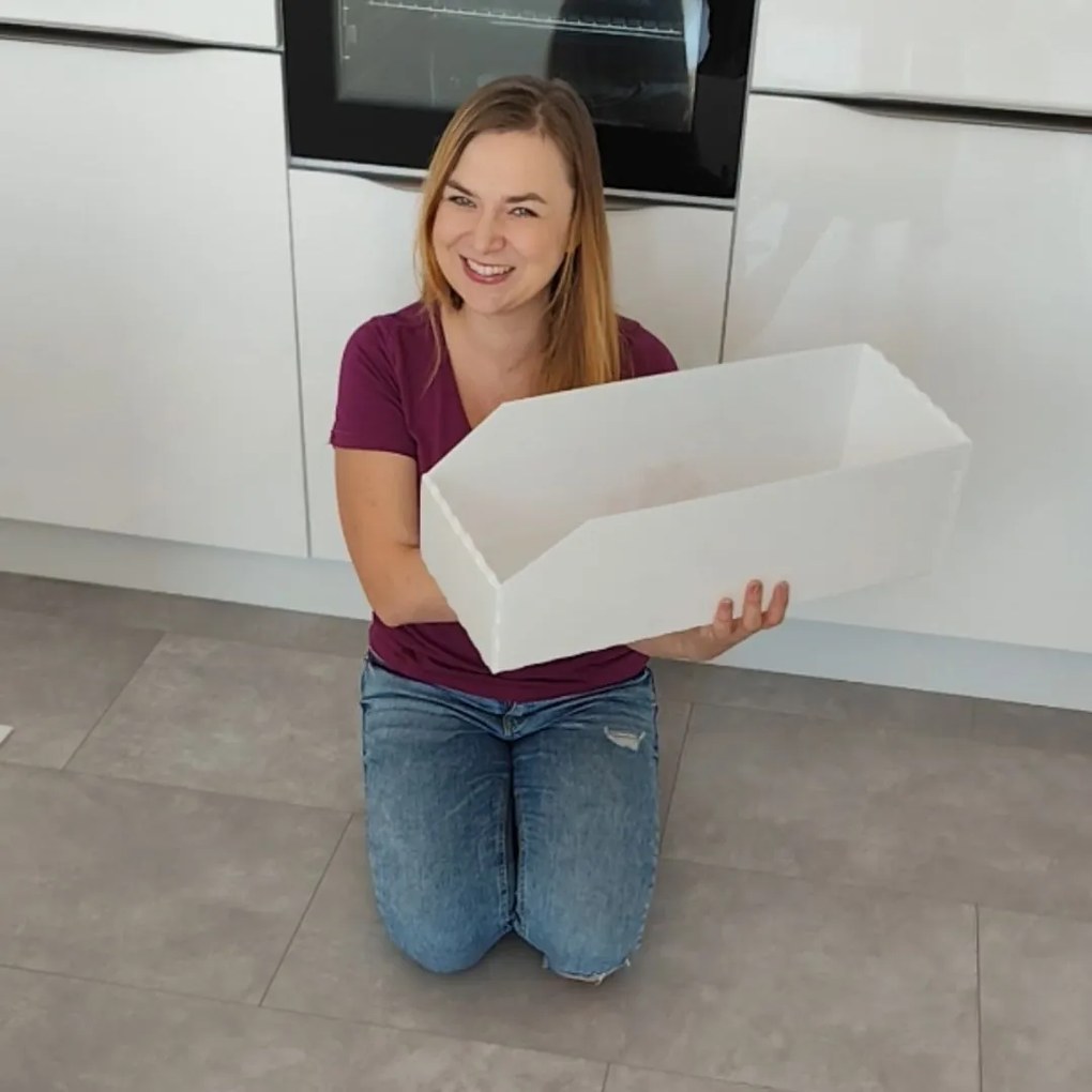 Úložný box, plastový biely 20x50x16cm – do špajze aj do skrine KARTONPLAST
