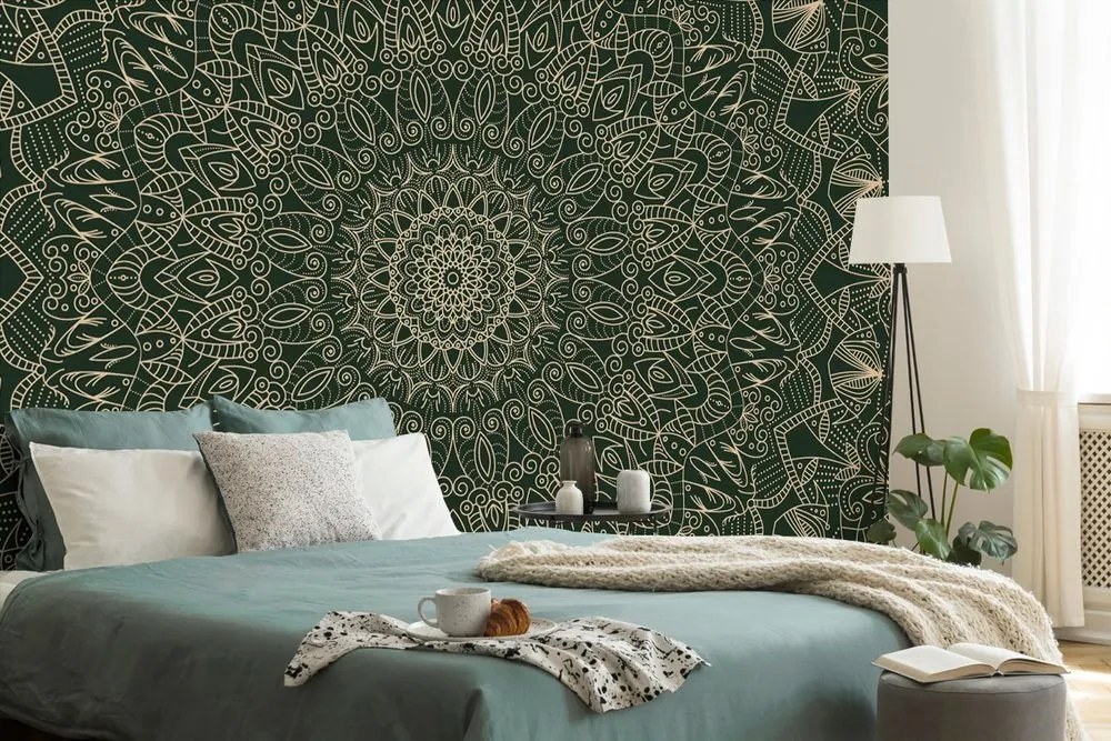 Tapeta detailná ozdobná Mandala v zelenej farbe - 375x250