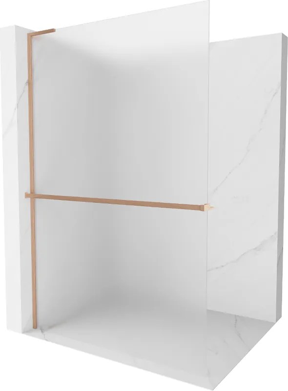 Mexen Kioto+ L, sprchová zástena Walk-In s poličkou a vešiakom 120 x 200 cm, 8mm sklo námraza, medený matný profil, 800-120-123-65-30
