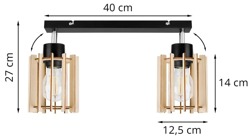 Bodové svietidlo Timber 7, 2x drevené tienidlo