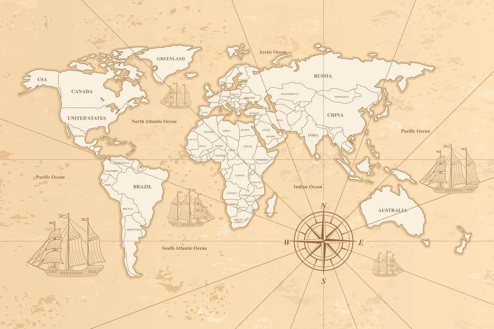 Obraz na korku zaujímavá béžová mapa sveta