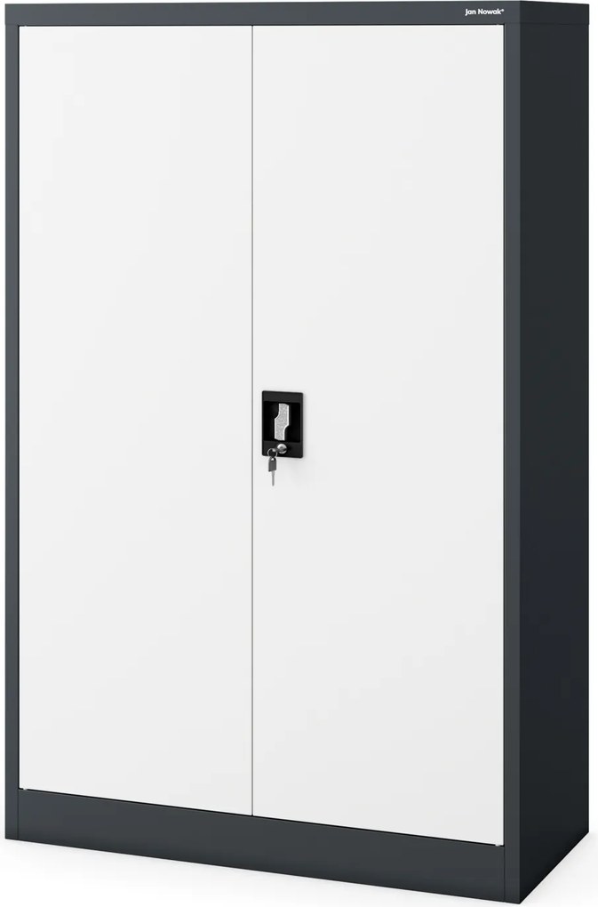 Kovová spisová skriňa KEVIN, 900 x 1400 x 400 mm, antracitovo-biela