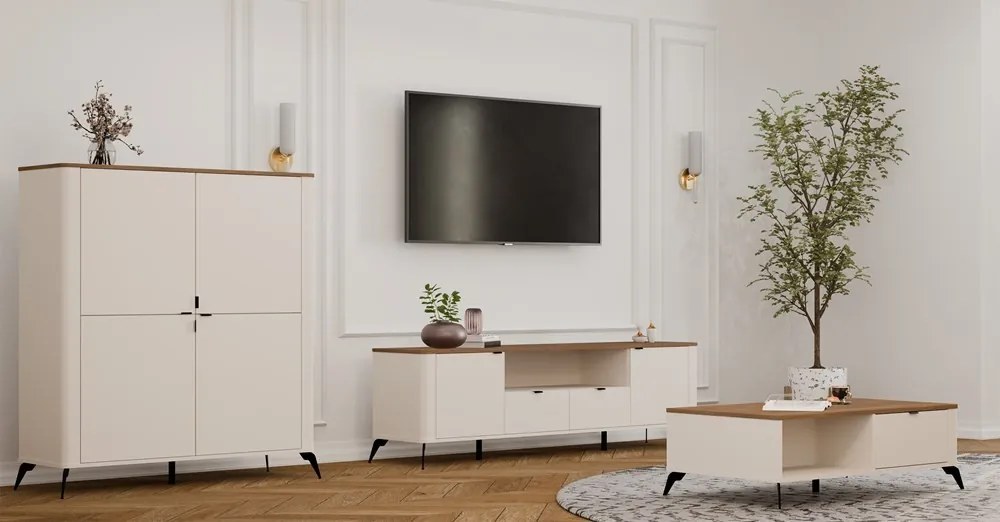 TV stolík CORDOBA 2D2S kašmírový/dub Castello