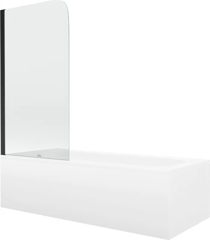 Mexen Vega obdĺžniková vaňa 180 x 80 cm s obkladom a 1-krídlovou sprchovou zástenou 70 cm, transparentnéné, čierna