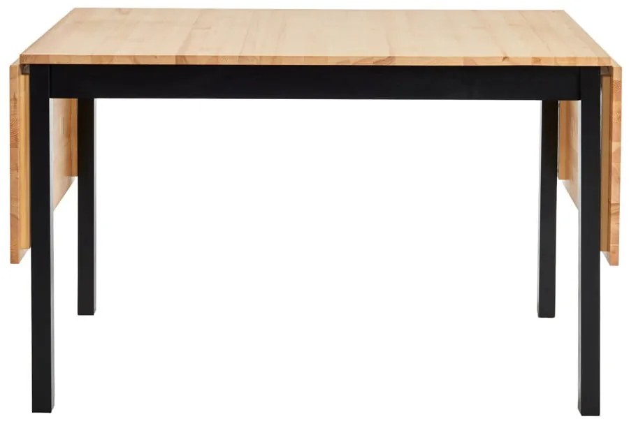 Borovicový rozkladací jedálenský stôl s čiernou konštrukciou Bonami Essentials Brisbane, 120 (200) x 70 cm