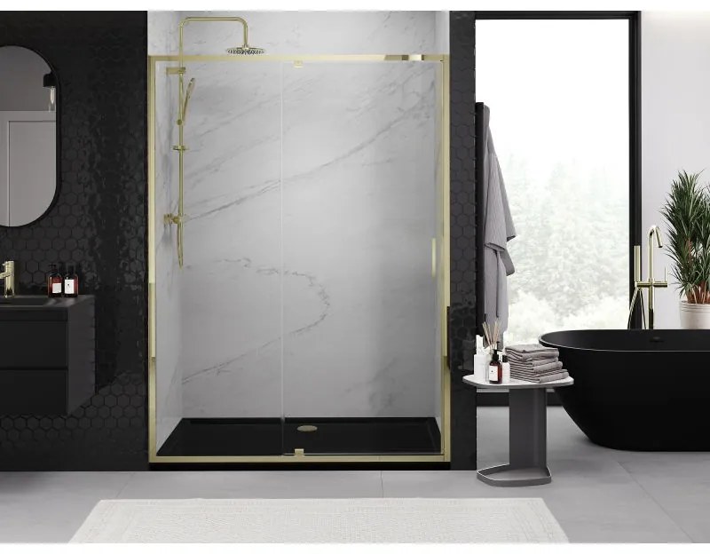 Mexen Exo, výklopné sprchové dvere 150 cm, číre sklo, zlatá, 819-150-000-50-00