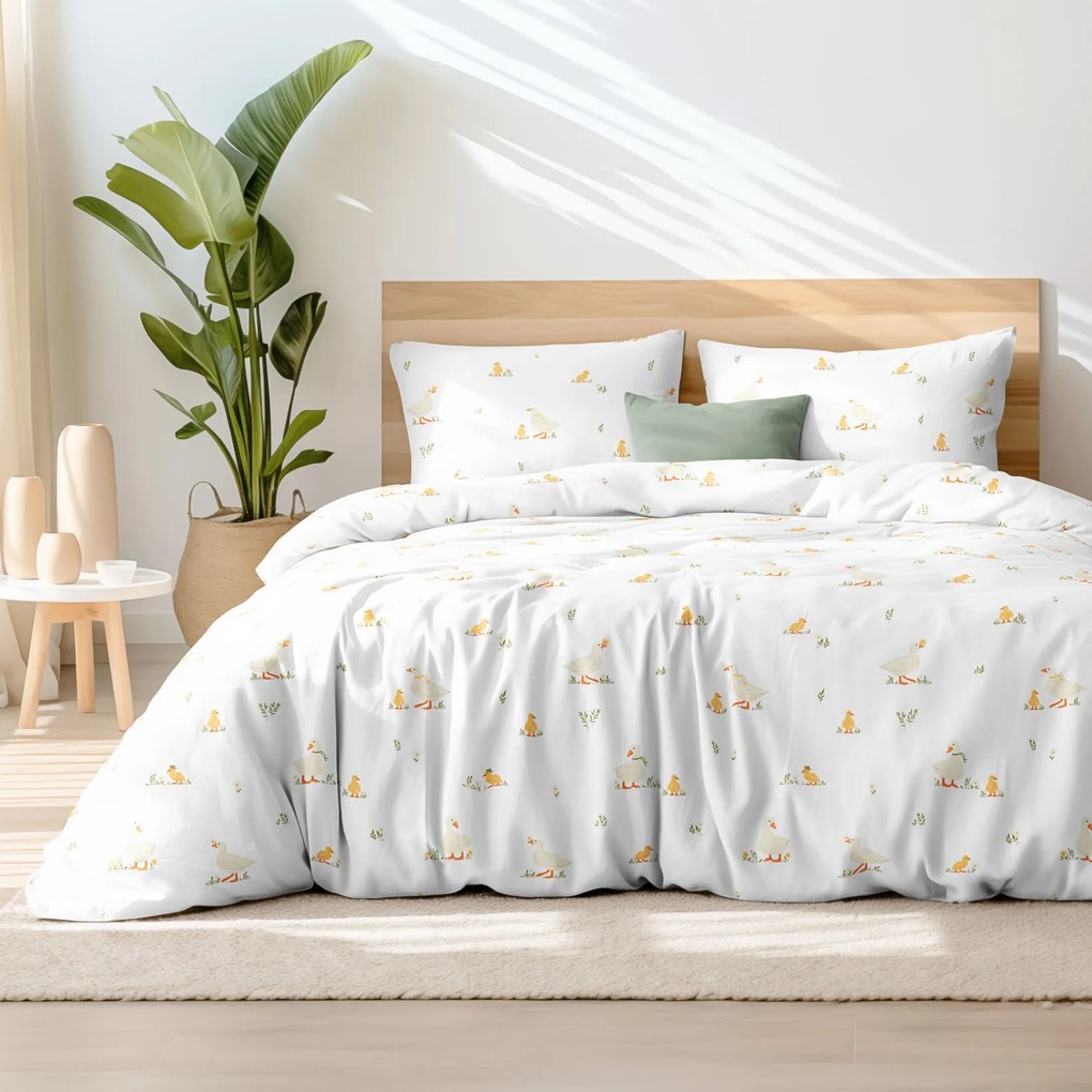 Goldea veľkonočné bavlnené posteľné obliečky - kačice 150 x 200 a 50 x 60 cm