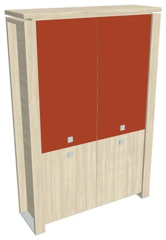 Vysoká skriňa Verno+ 140 x 46 x 210 cm, kombinované dvere, agát / oranžová