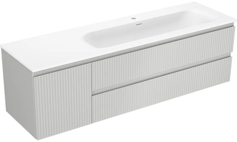 Mexen Rivel, kúpeľňová skrinka 160 cm s pravým umývadlom Vela, 2S, 1D, drážkovaná, šedá/biela matná, 91A23-16047-3-BBFFF62-W23P01