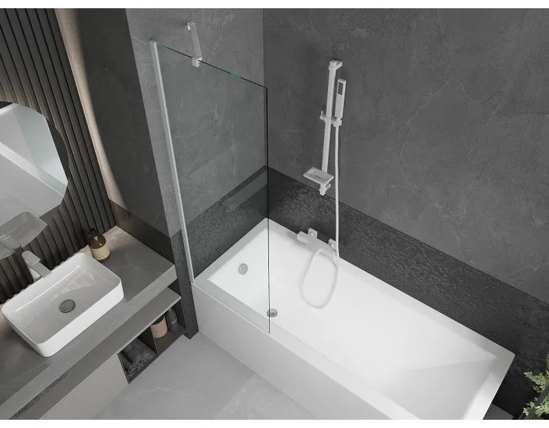 Mexen Next, vaňová zástena 1-krídlová 60 x 150 cm, fixné krídlo, 6 mm číre sklo, biely profil, 895-060-000-00-00-20