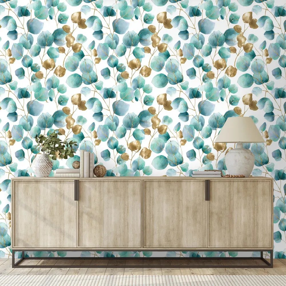 Fototapeta zlaté a tyrkysové listy