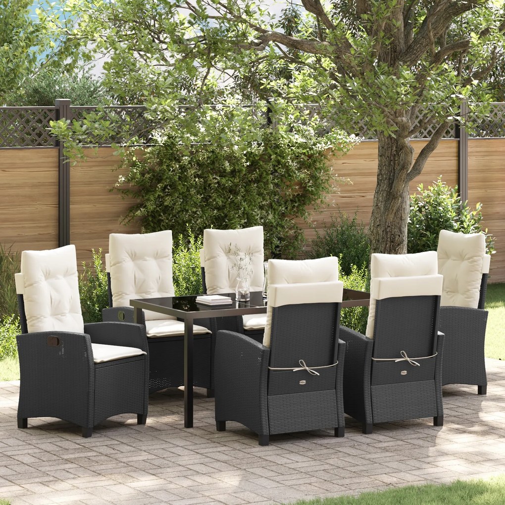 vidaXL 7-dielna záhradná jedálenská súprava s polstrami čierny poly ratan