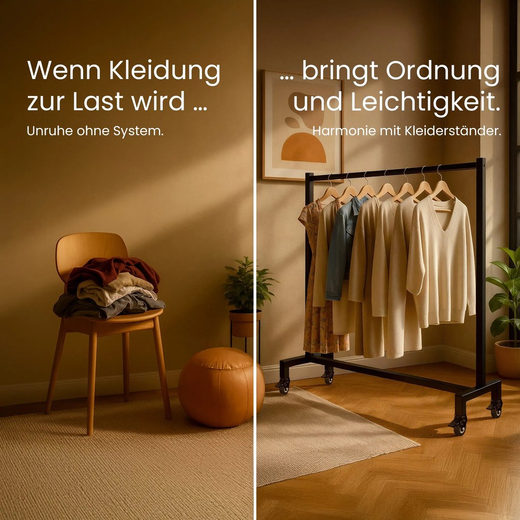 Vešiak s kolieskami na oblečenie Gisborne 120x38x120 - čierna