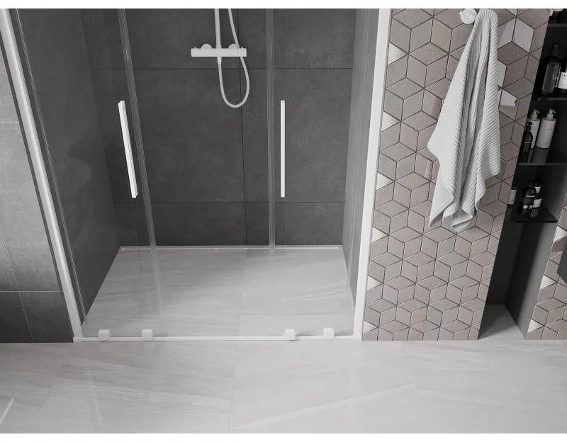 Mexen Velar L Duo, posuvné sprchové dvere do otvoru 160 cm, 8mm číre sklo, biela matná, 871-160-003-02-20