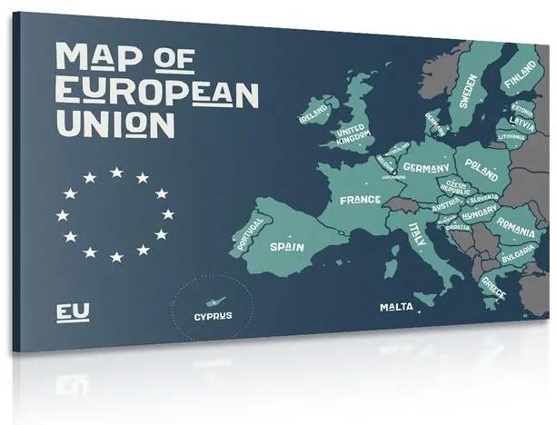 Obraz náučná mapa s názvami krajín európskej únie - 120x80