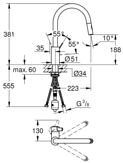 GROHE 31481001 - Drezová batéria EUROSMART COSMOPOLITAN lesklý chróm