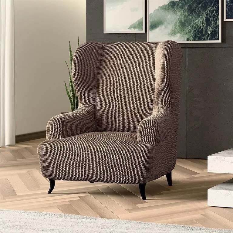 Bielastické poťahy COSTINA oriešková kreslo ušiak (š. 60 - 110 cm)