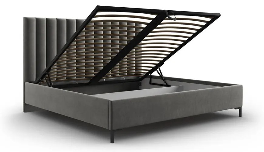 Sivá čalúnená dvojlôžková posteľ s úložným priestorom s roštom 200x200 cm Casey – Mazzini Beds