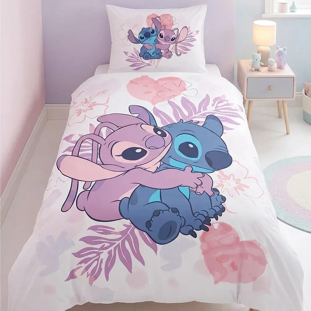 Bavlnené posteľné obliečky Lilo & Stitch – Nerozlučná dvojka Stitch a Angel - 100% bavlna - 70x90 cm + 140x200 cm