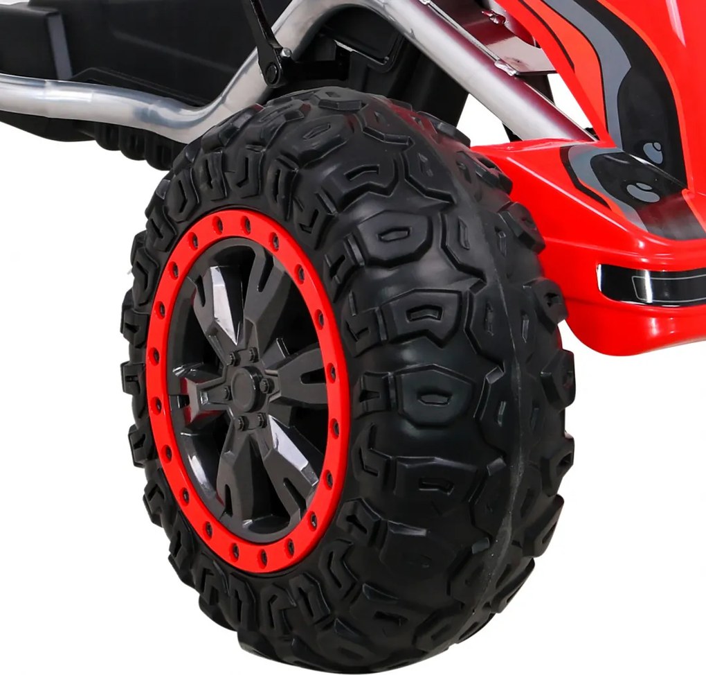Ramiz Veľká silná detská motokára s pedálmi Červená + 100 kg záťaž + EVA kolesá + Ručná brzda + Športové sedadlo