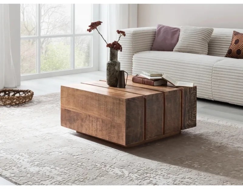 furniture-nabytek.cz - Masívny konferenčný stolík Dakota z mangového dreva, lakovaný, hnedý – 70×70×35 cm