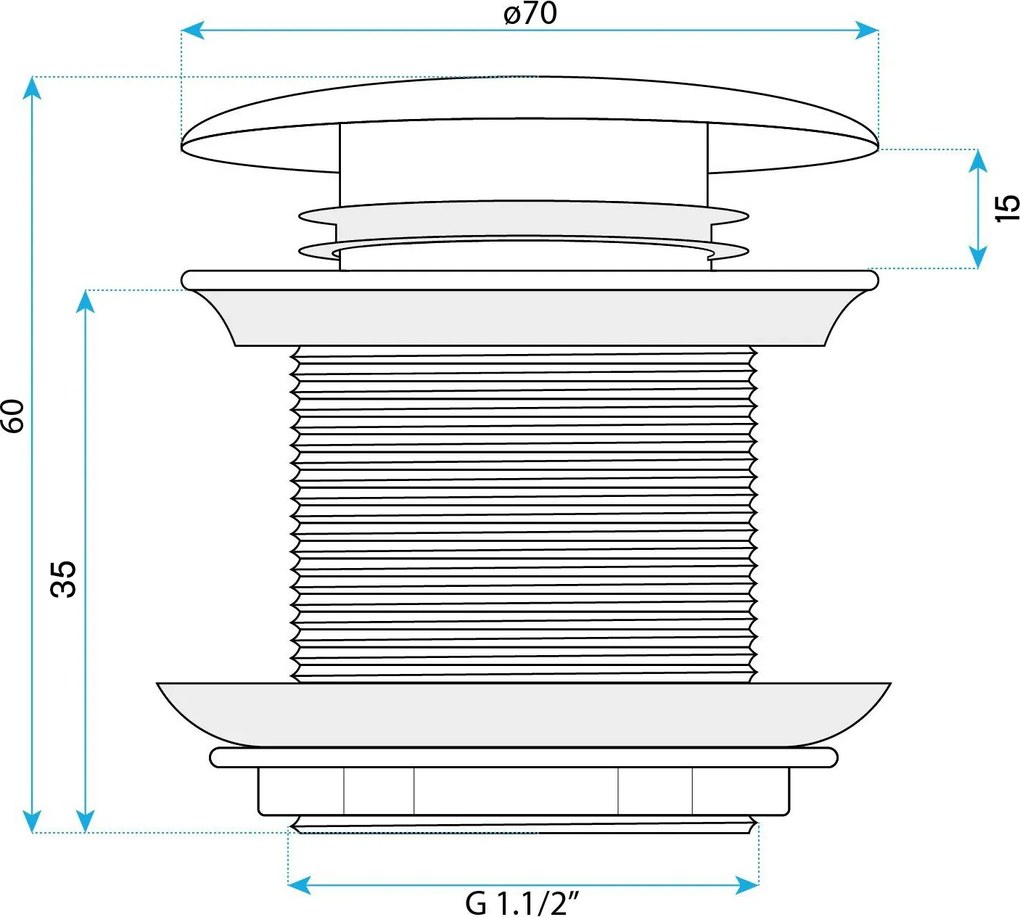 Rea Rea, univerzálna vaňová odtoková zátka typu Click-Clack 6cm, bez prepadu, chrómová, REA-W2013