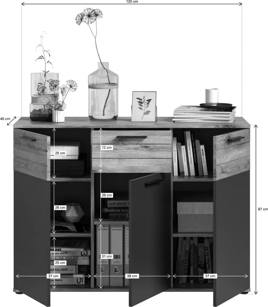 Komoda so zásuvkou Mason 120 cm, dub/šedá