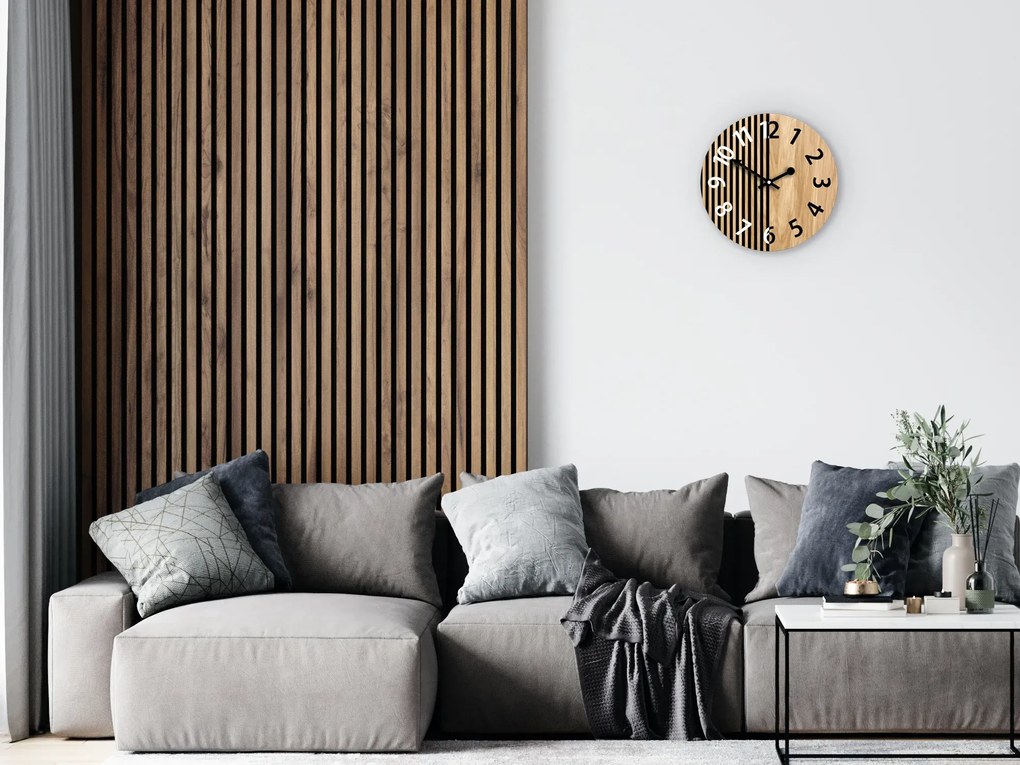 Dřevěné nástěnné hodiny Nepal 33 cm dub přírodní/černé