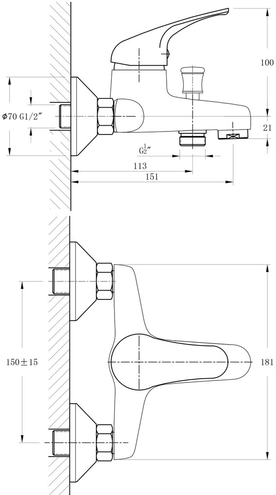 Bruckner Bruckner, HOFFER nástenná vaňová batéria, rozteč 150mm, chrómová, 424.010.1