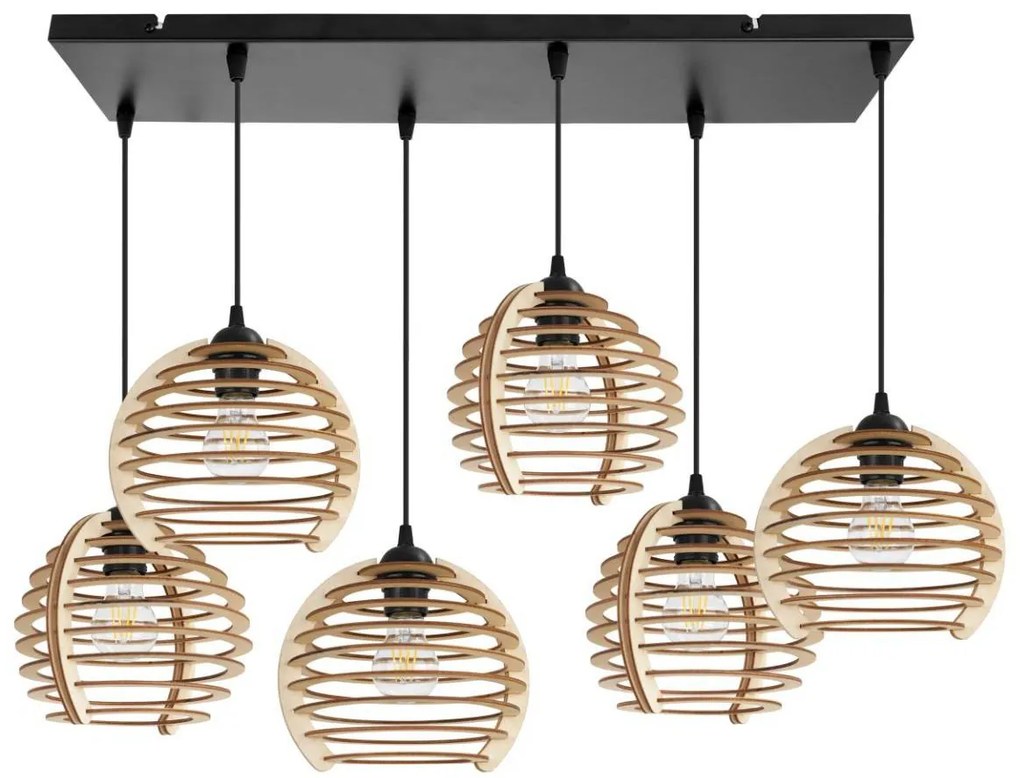 Závesné svietidlo Timber, 6x drevené tienidlo, n