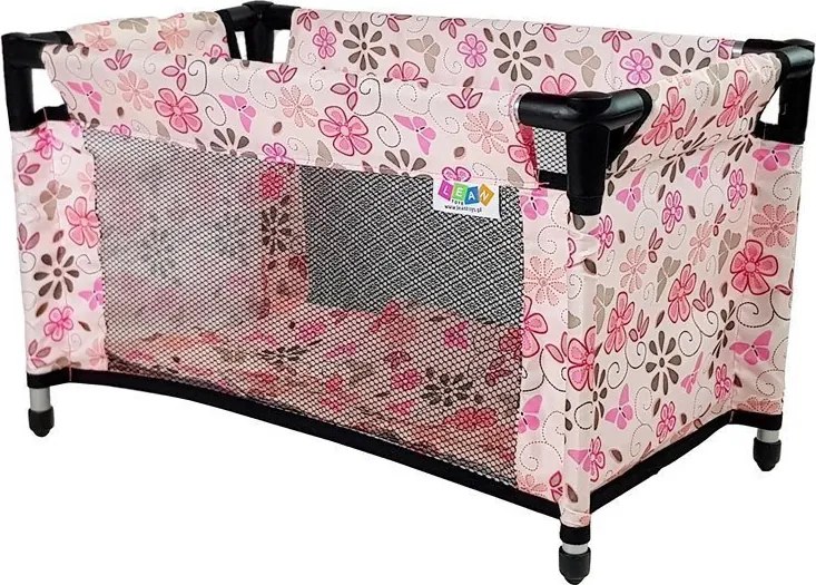 LEAN Toys Posteľ pre bábiky Alice Ružová s kvetmi