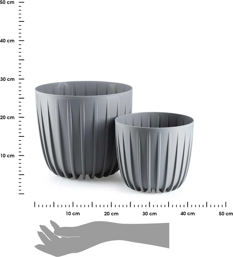PLASTOVÝ KVETINÁČ STRIPPED SADA 2KS 18X15,5 CM+24X21 CM SIVÁ